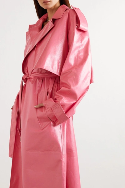 Shop Bottega Veneta Crinkled Glossed-leather Trench Coat In Pink