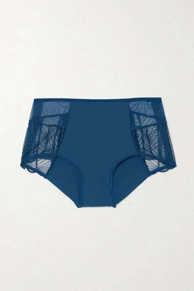 Shop Maison Lejaby Jazz Jersey And Embroidered Stretch-tulle Briefs In Blue