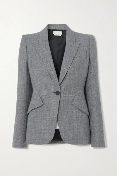 Shop Alexander Mcqueen Prince Of Wales Checked Wool And Cashmere-blend Blazer In Gray