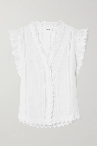 Shop Frame Lauren Crochet-trimmed Broderie Anglaise Ramie Top In White