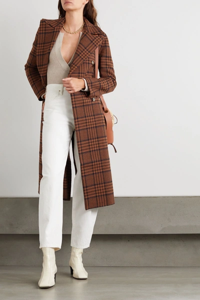 Shop Nanushka Lana Double-breasted Checked Wool-blend Coat In Brown