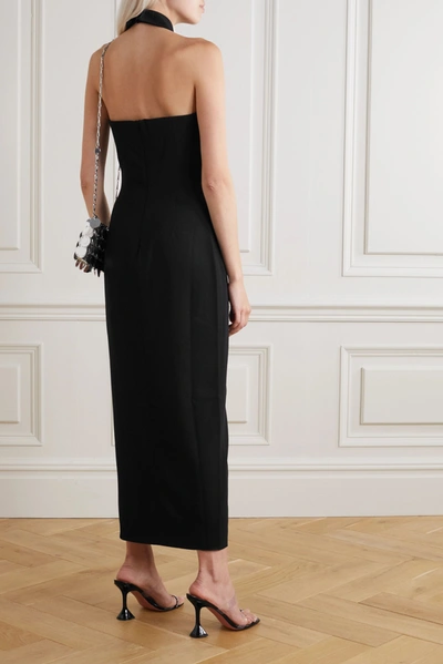Shop Alessandra Rich Strapless Crystal-embellished Wool-blend Crepe Midi Dress In Black