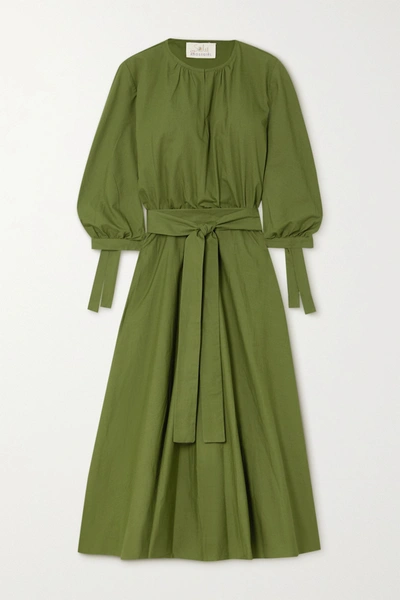 Shop Aross Girl X Soler Amanda Belted Cotton-poplin Midi Dress In Army Green
