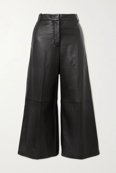 Shop Joseph Tuba Cropped Leather Wide-leg Pants In Black