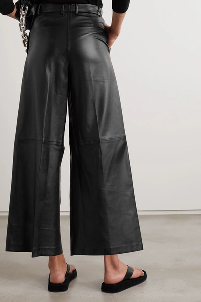 Shop Joseph Tuba Cropped Leather Wide-leg Pants In Black