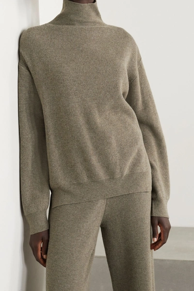 Shop The Frankie Shop Ribbed-knit Turtleneck Sweater And Scarf Set In Mushroom