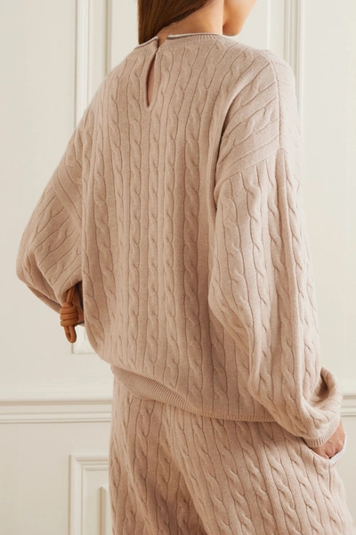 Shop Brunello Cucinelli Bead-embellished Cable-knit Cashmere Sweater In Beige