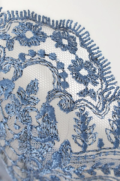 Shop Id Sarrieri Embroidered Tulle Underwired Balconette Bra In Blue