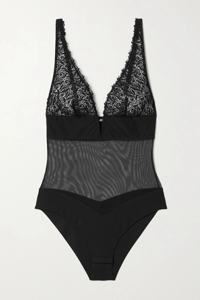 Shop Id Sarrieri Guipure Lace, Stretch-tulle And Jersey Bodysuit In Black
