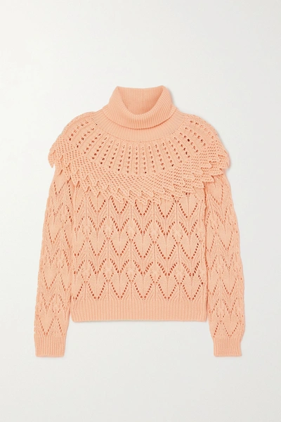 Shop Zimmermann Ladybeetle Pointelle-knit Cotton And Linen-blend Turtleneck Sweater In Blush