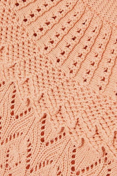 Shop Zimmermann Ladybeetle Pointelle-knit Cotton And Linen-blend Turtleneck Sweater In Blush