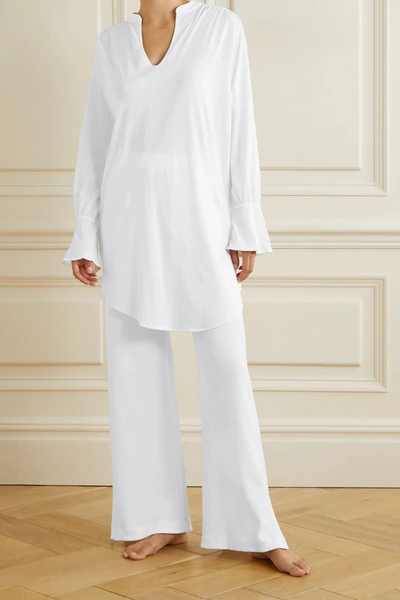Shop Skin + Net Sustain Kyla Organic Pima Cotton-jersey Pajama Top In White
