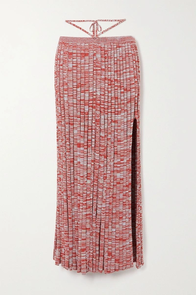 Shop Christopher Esber Tie-detailed Mélange Ribbed-knit Maxi Skirt In Red
