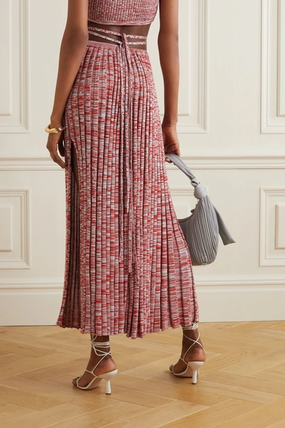 Shop Christopher Esber Tie-detailed Mélange Ribbed-knit Maxi Skirt In Red