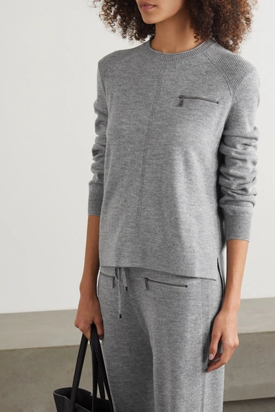 Shop Bogner Gill Zip-detailed Mélange Wool Sweater In Gray