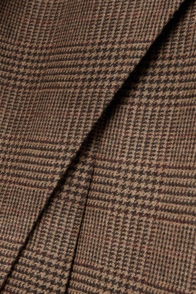 Shop Brandon Maxwell Draped Checked Wool Halterneck Midi Dress In Brown