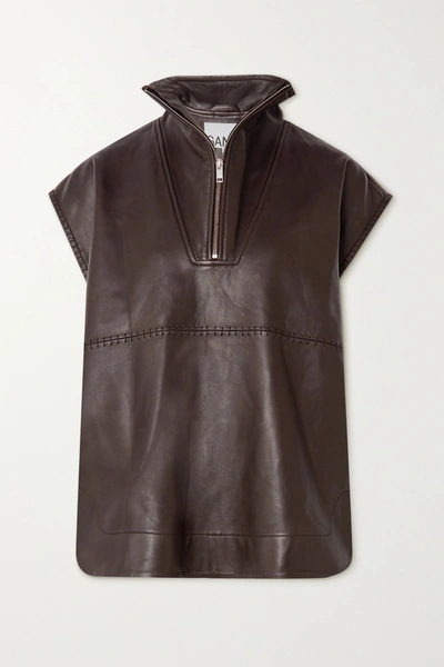 Shop Ganni Paneled Leather Top In Brown