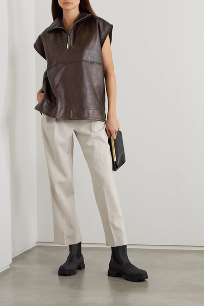 Shop Ganni Paneled Leather Top In Brown