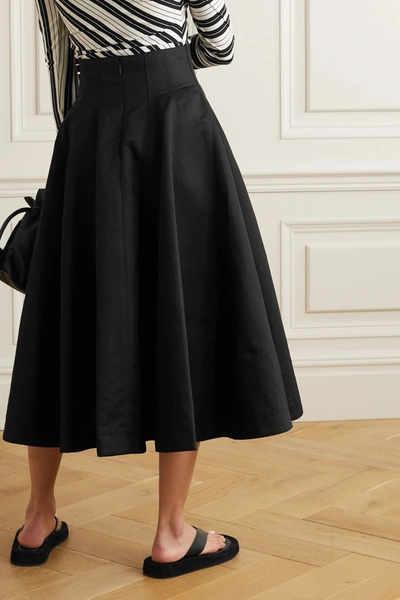 Shop Loewe Pleated Linen And Cotton-blend Midi Skirt In Black