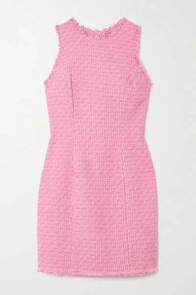 Shop Balmain Frayed Cotton-blend Tweed Mini Dress In Pink