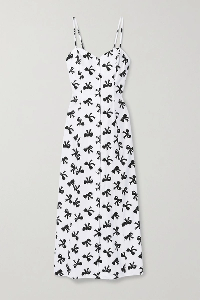 Shop Rebecca De Ravenel Cutout Printed Cotton-poplin Maxi Dress In White