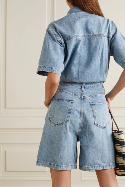 Shop Agolde Rio Zora Denim Playsuit In Mid Denim