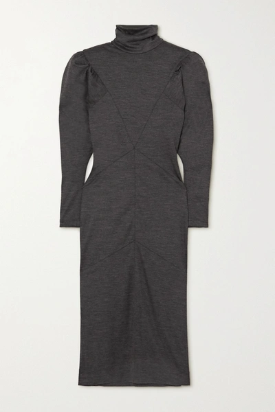 Shop Isabel Marant Genia Paneled Mélange Wool Turtleneck Midi Dress In Anthracite