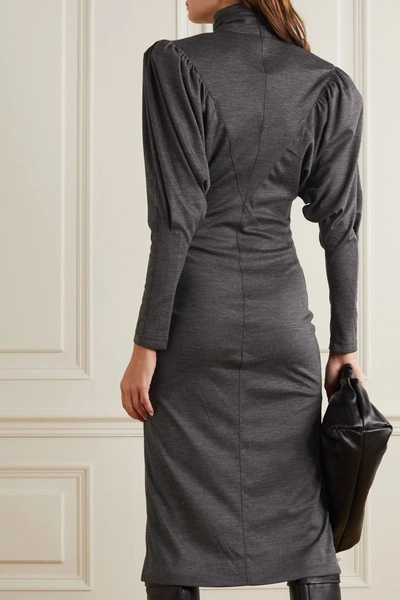 Shop Isabel Marant Genia Paneled Mélange Wool Turtleneck Midi Dress In Anthracite