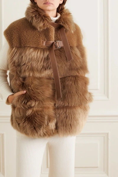 Shop Chloé Leather-trimmed Shearling Vest In Brown