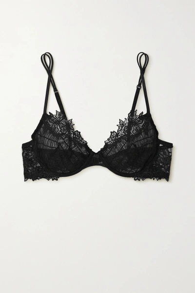 Shop La Perla Floral Groove Lace And Stretch Silk-trimmed Tulle Underwired Soft-cup Bra In Black