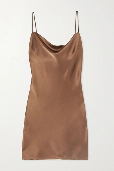 Shop Nanushka Lotti Draped Satin Mini Dress In Brown