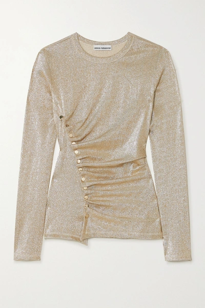 Shop Paco Rabanne Ruched Stretch-lurex Top In Gold