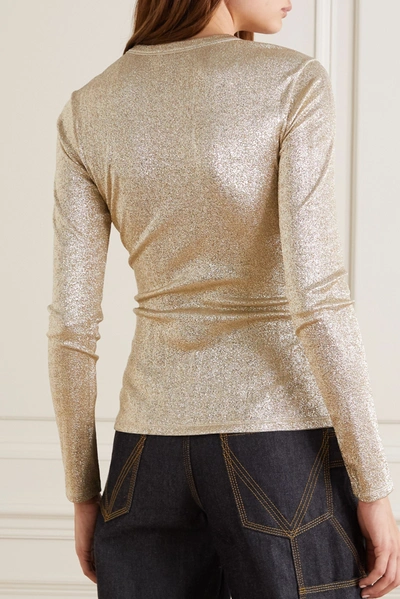 Shop Rabanne Ruched Stretch-lurex Top In Gold