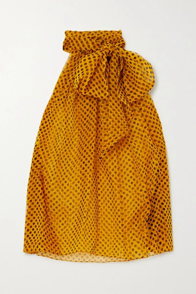 Shop Saint Laurent Pussy-bow Polka-dot Silk-chiffon Blouse In Mustard