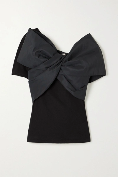 Shop Alexander Mcqueen Bow-embellished Taffeta And Cotton-jersey Top In Black