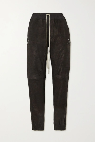 Shop Rick Owens Stretch-leather And Cotton-blend Track Pants In Black