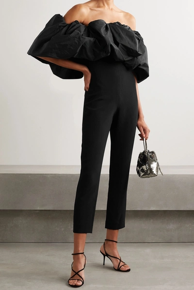 Shop Cushnie Off-the-shoulder Stretch-crepe And Taffeta Jumpsuit In Black