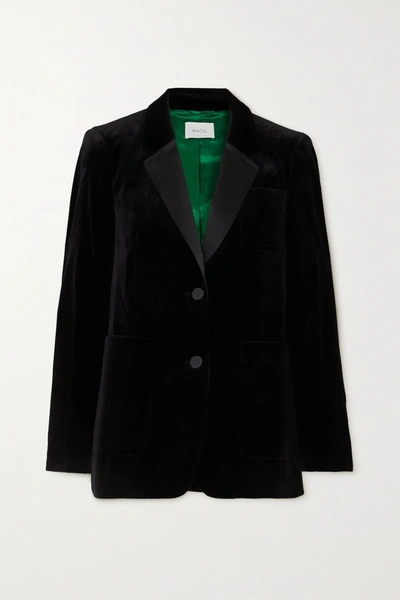 Shop Racil Anais Satin-trimmed Cotton-blend Velvet Blazer In Black