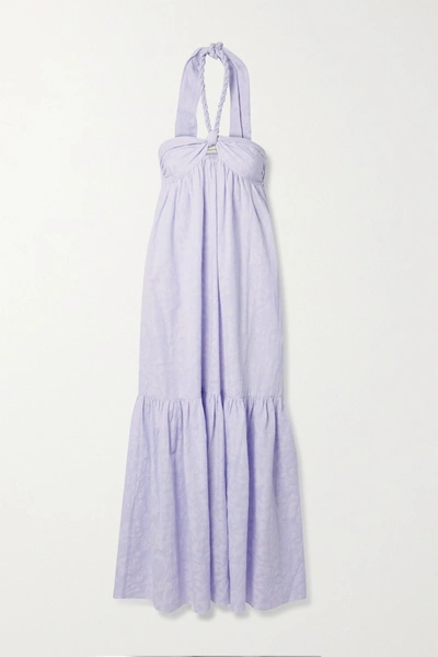 Shop Mara Hoffman + Net Sustain Basilia Organic Cotton-blend Jacquard Halterneck Maxi Dress In Lavender