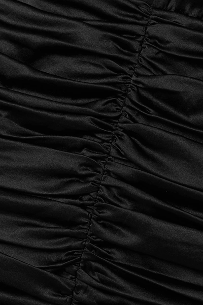 Shop Retroféte Brea Ruched Silk-blend Satin Mini Dress In Black