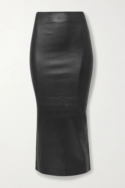 Shop Sprwmn Leather Midi Skirt In Black