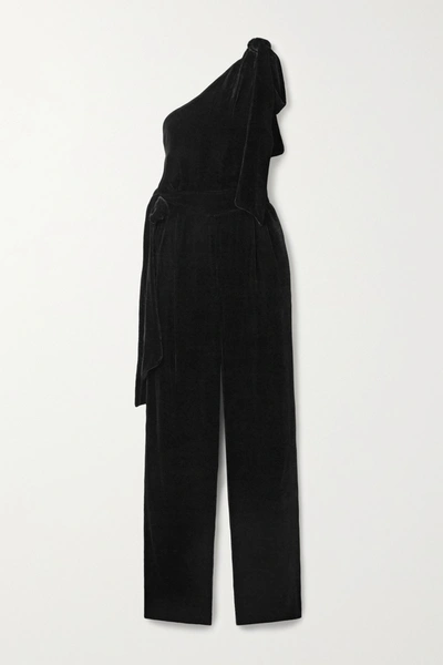 Shop Les Rêveries One-shoulder Velvet Jumpsuit In Black