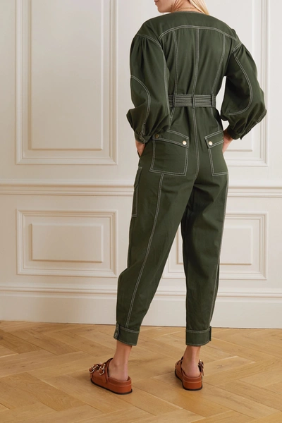 Shop Ulla Johnson Stearling Belted Cotton-twill Jumpsuit In Dark Green
