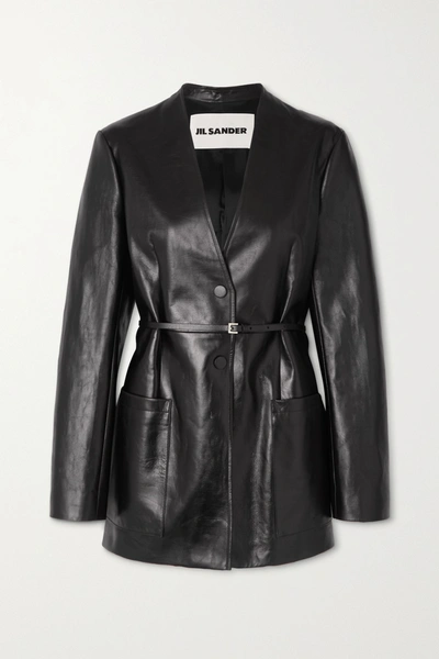 Shop Jil Sander Nessa Belted Leather Blazer In Black