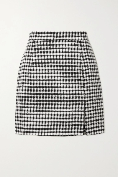 Shop Alessandra Rich Sequin-embellished Houndstooth Tweed Mini Skirt In Black