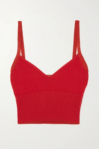 Shop Altuzarra Ada Cropped Ribbed Stretch-knit Top In Red