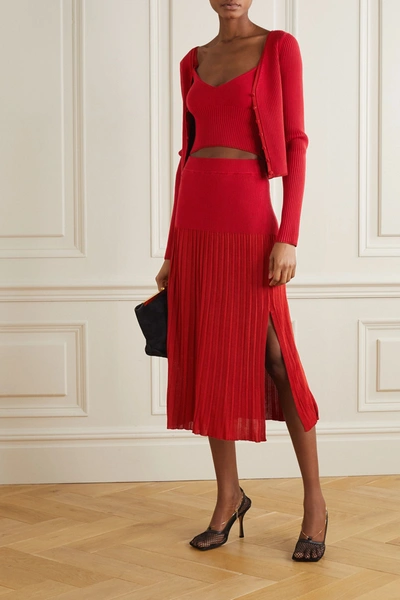 Shop Altuzarra Ada Cropped Ribbed Stretch-knit Top In Red