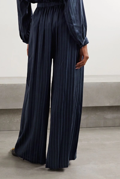Shop Balenciaga Pleated Satin-jacquard Wide-leg Pants In Navy