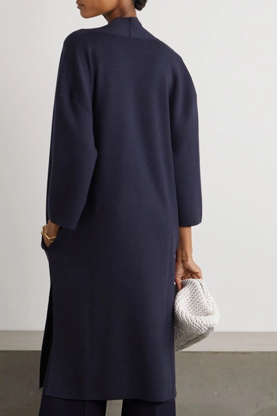 Shop Akris Belted Wool And Silk-blend Coat In Navy