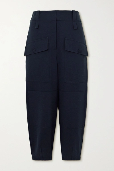 Shop Stella Mccartney Cecilia Wool-blend Crepe Tapered Pants In Navy